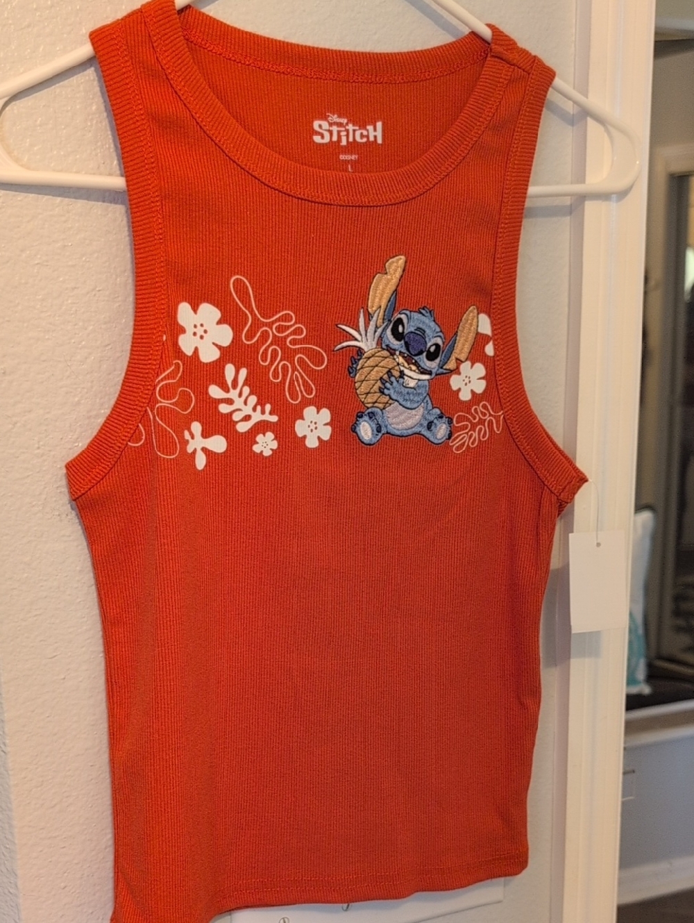 Disney Orange Ribbed Stitch Pineapple Tank Top